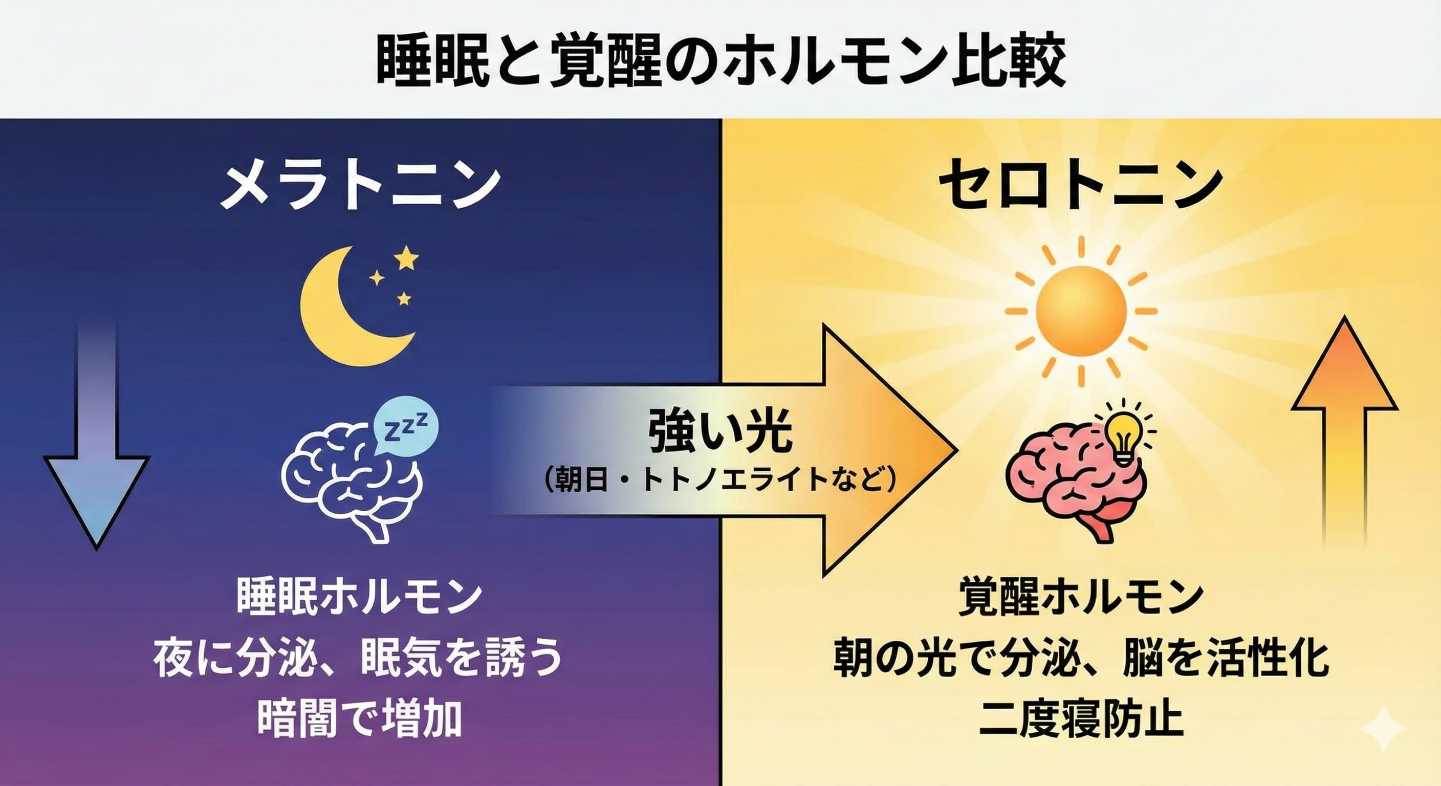メラトニン セロトニン比較をしている画像